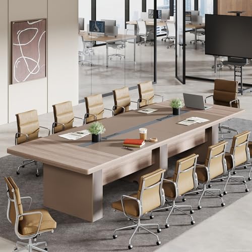 Spacious 12FT Executive Conference Table – Modern Rectangular Boardroom Table with Dual Cable Grommets, 1.6" Thick Top, Seats 10–12, Ideal for Office, Studio, or Training Rooms ZIMASYA