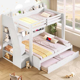Bellemave Twin Over Full Bunk Bed with Storage Staircase, Trundle, Built-in Shelves & USB Charging Station, Space-Saving Design Bunk Bed Frame for Kids Teens, Solid Wood & MDF, White Bellemave