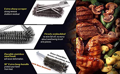 Best BBQ Grill Brush Stainless Steel 18" Barbecue Cleaning Brush w/Wire Bristles & Soft Comfortable Handle - Perfect Cleaner & Scraper for Grill Cooking Grates Best