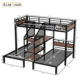 Bellemave Triple Bunk Bed for Kids Twin Over Twin & Twin with Storage Shelf & Stairs, Heavy Duty Metal Bunkbed Frame for Kids & Adults, Space Saving Triple Bunk Beds with Guardrails, Black Bellemave