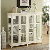 BOWERY HILL 4 Door Glass Display Curio China Accent Cabinet in Antique White BOWERY HILL