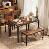 Shahoo Kitchen Table and 2 Chairs for 4 with Bench, 4 Piece Dining Sets for Small Space, Rustic Brown Shahoo