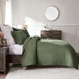 WDCOZY Olive Green Cross Stitch Queen Size Quilt Set, Striped Lightweight Soft Bedspread, Channel Farmhouse Rustic Coverlet, All Season Country Bedding, Thin Comforter WDCOZY