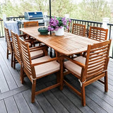 PHI VILLA 9 Pieces Acacia Wood Patio Dining Set for 8, Expandable Teak Dining Table & Wooden Chairs with Cushions, Farmhouse Dining Furniture Set for Outdoor Deck, Yard, Porch PHI VILLA
