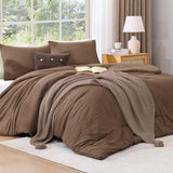 WRENSONGE Queen Comforter Set - 3 Pieces Prewashed Brown Comforter Soft Lightweight for All Seasons,Down Alternative Comforters Queen Size with 2 Pillow Shams WRENSONGE