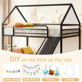 AEMSOFK Bunk Bed with Slide for Kids,Bunk Bed Twin Over Twin, Metal Junior House Low Bunk Bed, Toddler Floor Bunk Beds Frame with Guardrail for Kids, Convertible Slide and Ladder Noise Free(New Black) AEMSOFK