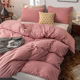 Janlive Washed Cotton Duvet Cover Twin Ultra Soft 100% Cotton Solid Color Rose Duvet Cover Set with Zipper Closure -2 Pieces Pink Bean Paste Twin Janlive