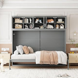 Virubi Queen Horizontal Murphy Bed with Storage Cabinet,Wood Folding Murphy Wall Bed for Adult (Grey,Queen) Virubi