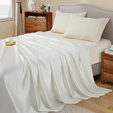 Ersmak Satin Flat Sheet Only, Single Flat Sheet Twin, Luxury & Ultra Soft Silky Bedding Top Sheet for Twin Mattress - Ivory White Ersmak