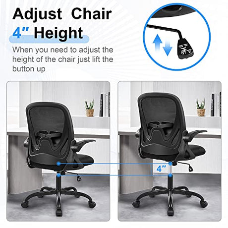 Primy Office Chair Ergonomic Desk Chair with Flip up Armrests Swivel Breathable Desk Mesh Computer Chair with Adjustable Lumbar Support and Height for Conference Room (Black) Primy