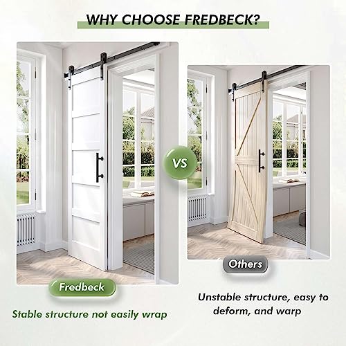 Fredbeck 42x84 inch White Barn Door with 7FT Sliding Door Hardware Kit Included & Handle,MDF,Solid PVC Surface,DIY Assembly,5-Panel FREDBECK