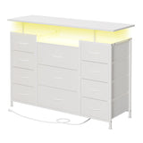 LUMTOK 11 Drawers Dresser with Fabric Drawers,Charging Station, LED Lights and Shelves for Bedroom Storage Organization LUMTOK