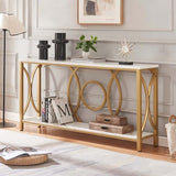 HOMISSUE Sofa Console Table, Modern Gold Console Table with Faux Marbled Tabletop, Engineered Wood Entryway Tables with 2 Tier Storage, Narrow Sofa Table for Living Room, Hallway (55 Inch, White&Gold) HOMISSUE