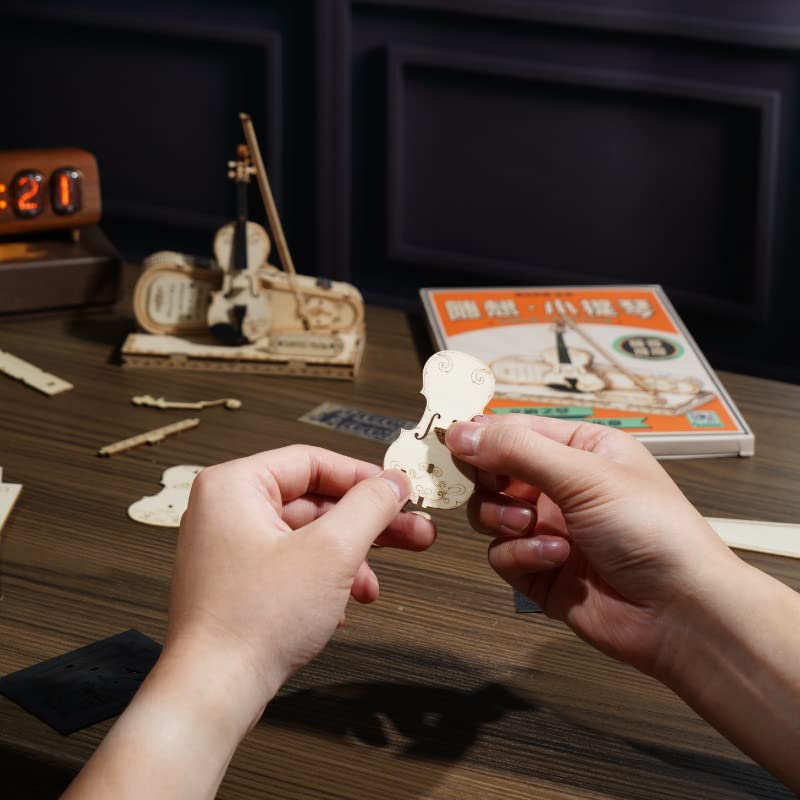 ROKR Wooden 3D Puzzles for Adults Violin, Musical Instrument Model Kit 3D Puzzles for Teens and Kids to Build, Desk Decor/DIY Hobbies/Gifts for Family and Friends (Violin) ROKR