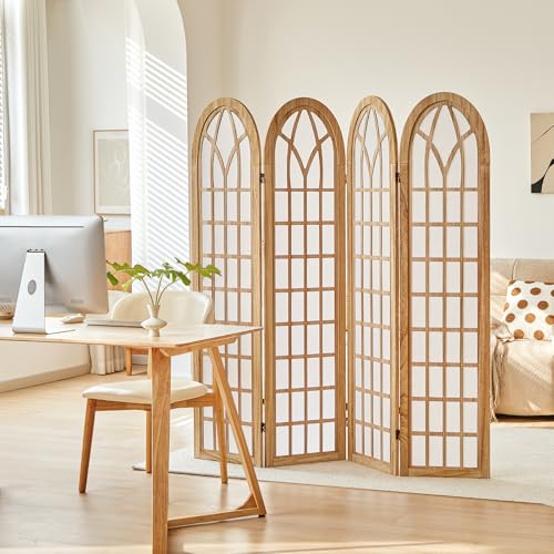 Asnefeli 4 Panel Japanese Room Divider, Shoji Style Partition Divider, Fully Assembled Wooden Privacy Screen for Home Office Bedroom Apartment Decoration, Natual Asnefeli