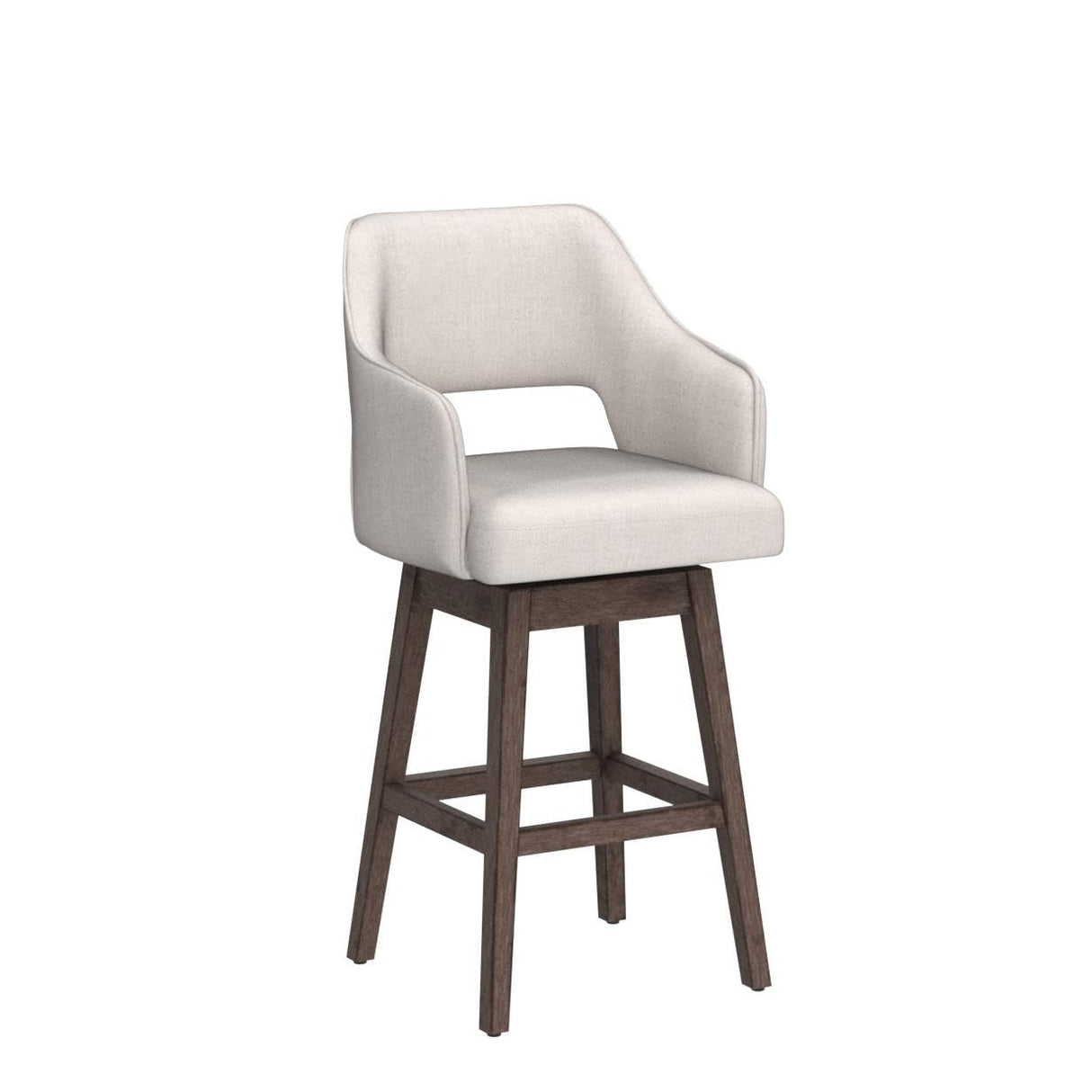 Kmax 28" Fabric Counter Height Bar Stools Swivel Farmhouse Bar Stools with Wood Legs Open Back Footrest for Kitchen Island, Set of 2- Cream Kmax