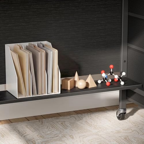 Rolling Teacher Desk with File Drawer & Privacy Panel, 47" Mobile Computer Desk with 3 Storage Drawers on Wheels, Modern Office Desks with File Cabinet for Classroom & Home Office, Black WINAZ