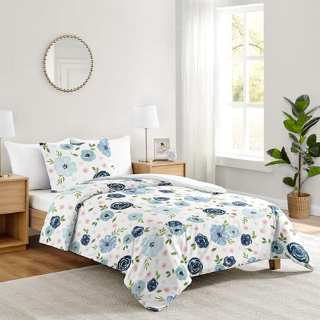 Sweet Jojo Designs 2-Piece Twin Comforter Set (Blue/Pink Boho Floral) for Girls, Kids, Teen, College Bed Room incl. Single Size Bedding & Sham (Watercolor, Flower, Elegant Rose, Farmhouse, Blush Navy) Sweet Jojo Designs