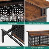 YITAHOME Rustic Brown Mini Home Bar Unit with Music-Sensing LED Lights and Storage Shelves YITAHOME