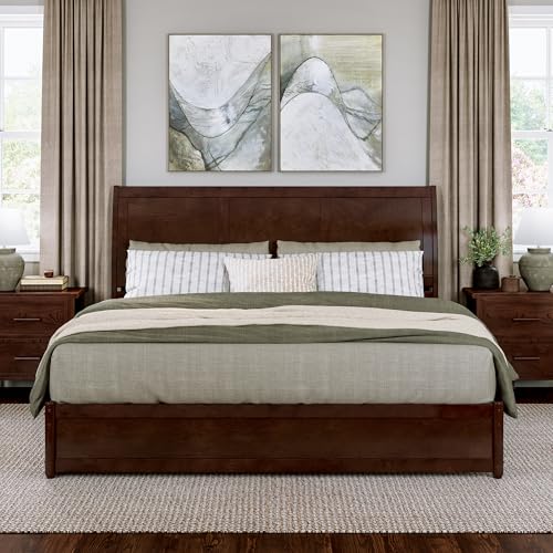 AFI, Andorra King Platform Bed with Panel Footboard & Twin XL Trundle, Walnut AFI