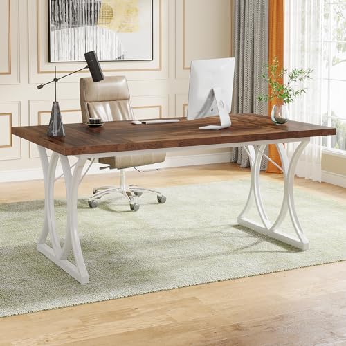 LITTLE TREE 63 “ Dx31“W x 30“ H Executive Desk, Farmhouse Large Computer Home Office Desk, Small Conference Room Table for 4-6 Person - WoodArtSupply