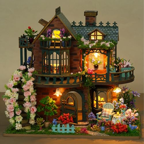ISSEVE DIY Miniature House Kit, Tiny House Dollhouse Kit for Adults, Mini House Building Kits, Miniature Kit Adult Craft Diorama Kit Home Bookshelf Decoration, Gifts for Birthday (Fairy Garden House)