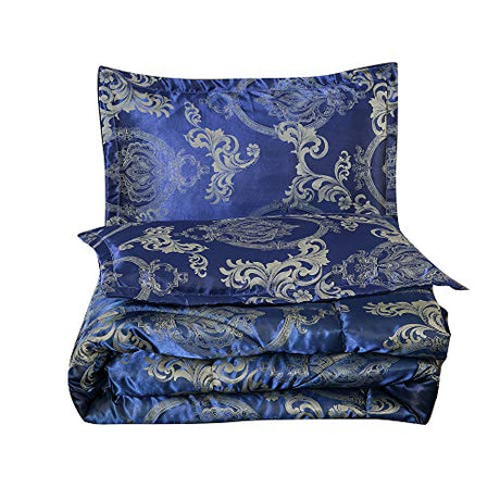 Raytrue-X King Comforter Set Silk Blanket All Season Bed Comforter King Set Royal Blue Jacquard Quilt Soft Microfiber Bedding Sets Matching 2 Pillow Shams(King, 104x90 inches) Raytrue-X