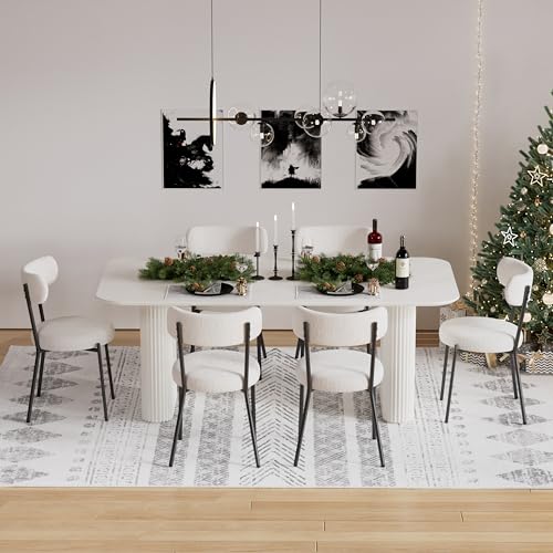 RGZ 71" Modern Cream White Oval Kitchen Table, Dining Table for 4-6 People, Easy to Assemble Accent Oval Dinner Room Table with White Ripple Legs for Home, Apartment, Dining Room, Kitchen RGZ