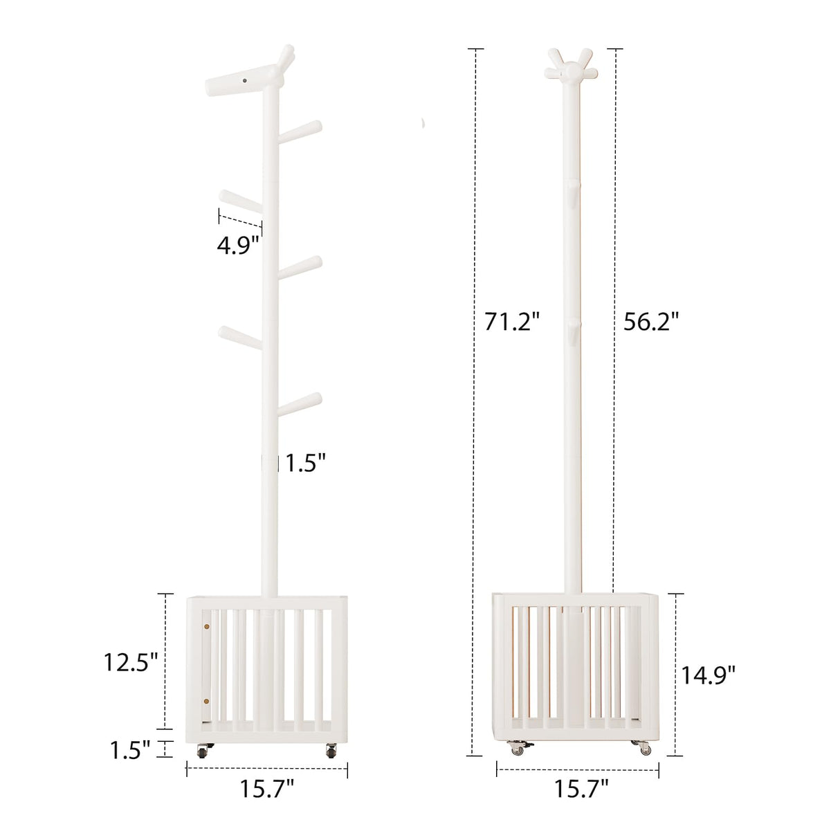 AQIMUELE Kids Coat Rack,Rubber Wood Entryway Coat Rack with 6 Hook for Bedrooms,Coat Tree(White) AQIMUELE