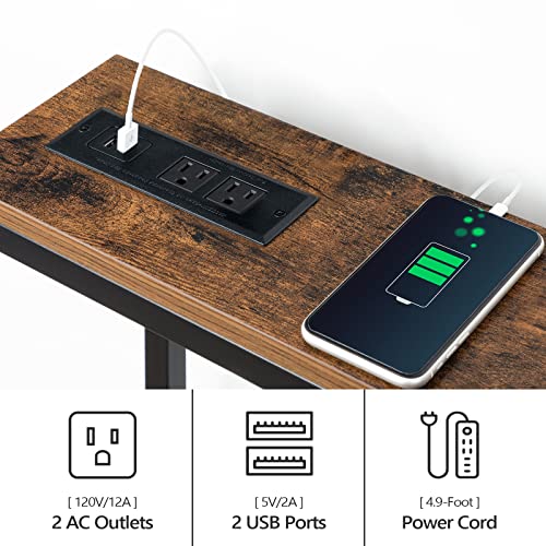 MAHANCRIS 63'' Skinny Console Table with Charging Station, Narrow Long Sofa Couch Table, Easy Assembly, Entryway Table for Living Room, Foyer, Hallway, Rustic Brown CTHR165E01Z1 MAHANCRIS