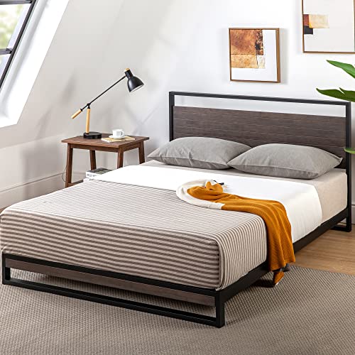 Zinus Suzanne Bamboo and Metal Platform Bed Frame, 7-Inch Low Profile, Solid Steel Construction, No Box Spring Needed, Wood Slat Support, Easy Assembly, Grey Wash, King Zinus