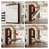 Hlivelood Full Size Murphy Bed with 2 LED Lights, Farmhouse Wood Hidden Foldable Wall Bed Frame w/Gas Struts, Storage Bed Cabinet for Bedroom, Office, Space-Saving, No Box Spring Needed, Rustic White Hlivelood