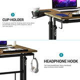 Klvied Rolling Mobile Desk with Cup Holder, Portable, Adjustable Height Small Stand up Desk on Wheels for Home Office Laptop Cart, Computer, Standing or Sitting,Oak Klvied