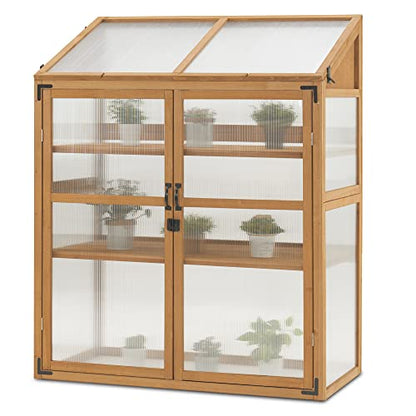 MCombo Cold Frame Greenhouse, Large Wooden Greenhouse Cabinet, Garden Cold Frame with Adjustable Shelves for Outdoor Indoor Use, 1344 (Natural) - WoodArtSupply