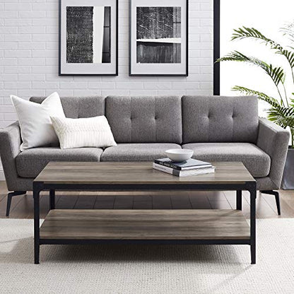 Walker Edison Declan Urban Industrial Angle Iron and Wood Coffee Table, 46 inch, Grey Wash - WoodArtSupply