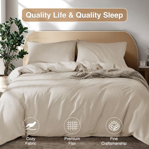 SONORO KATE 100% French Linen Duvet Cover Queen Size, Soft Breathable for Hot Sleepers, Moisture Wicking & Durable Cover Set - Zipper Closure & 4 Corner Ties Duvet Covers 3 Piece (Linen,Queen) SONORO KATE