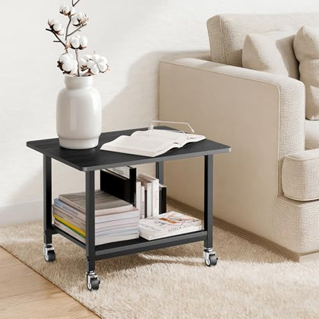 niffgaff Printer Stand with Lockable Wheels, 2-Tier Rolling Printer Cart with Storage Shelf, Compact Wood & Metal Printer Table for Home Office, Black, 20.1'' ×15.4'' ×14.6'' niffgaff
