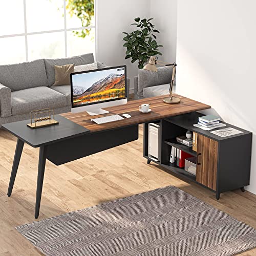 Tribesigns L-Shaped Computer Desk with File Cabinet, 78.74 Inch Large Executive Office Desk with Shelves, Industrial Business Furniture Desk Workstation for Home Office (Rustic Brown) - WoodArtSupply