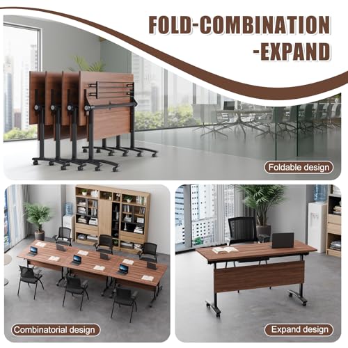 Conference Table, Folding Conference Room Tables, Modular Conference Table Foldable Flip Top Training Table with Wheels, Modern Conference Seminar Tables for Meeting, Office (2, Walnut 2, 55.1in) WYMHYZ