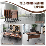 Conference Table, Folding Conference Room Tables, Modular Conference Table Foldable Flip Top Training Table with Wheels, Modern Conference Seminar Tables for Meeting, Office (2, Walnut 2, 55.1in) WYMHYZ