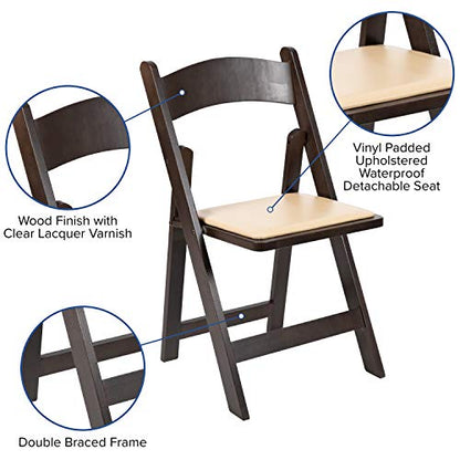 EMMA + OLIVER Chocolate Wood Folding Chair with Detachable Vinyl Padded Seat - WoodArtSupply