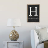 Framed Wooden Family Name Sign Personalized Wood Monogram Choose from Four Sizes (12" x 18", Weathered Grey Frame, Black Background) MRC Wood Products