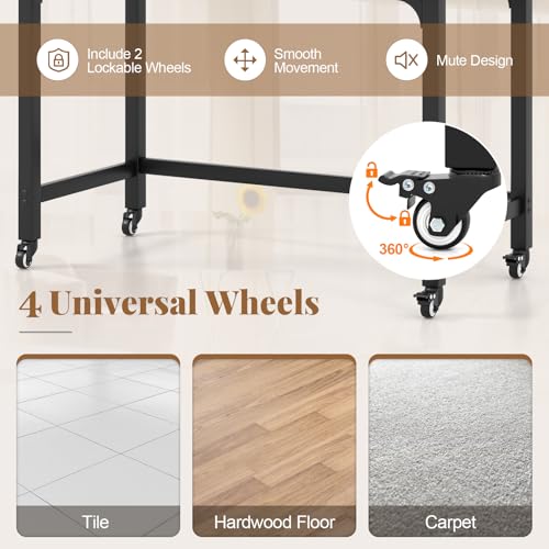 Giantex 8FT Conference Table, 4 PCS 48" Rectangular Mobile Meeting Room Desk with Removable Storage Bag & 2 Hanging Hooks, Rolling Modern Seminar Table for Office Conference Room, Rustic Brown Giantex