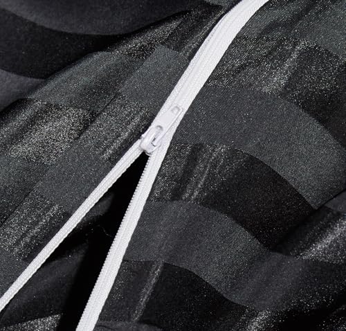 Arianaut Duvet Cover Full Size Black 5 Pieces Satin Full Duvet Cover Luxury Coquette Silk Like Striped Duvet Cover Black Bedding Set Comforter Cover with Zipper Closure 1 Duvet Cover 4 Pillow Cases Arianaut