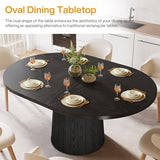 Tribesigns Oval Dining Table for 6 People, 55.11-Inch Farmhouse Kitchen Dinner Table with Cylindrical Pedestal (All Black) Tribesigns