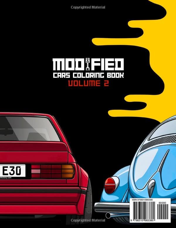 Modified Cars Coloring Book Volume 2: JDM, Retro & Sport Car Illustrations for Adults and Kids (Car Coloring Books) WoodArtSupply