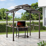 Sunjoy Grill Gazebo 5 ft. x 8 ft. Brown Steel Frame Double Tiered Hardtop Gazebo with Ceiling Hook and Bar Shelves Sunjoy