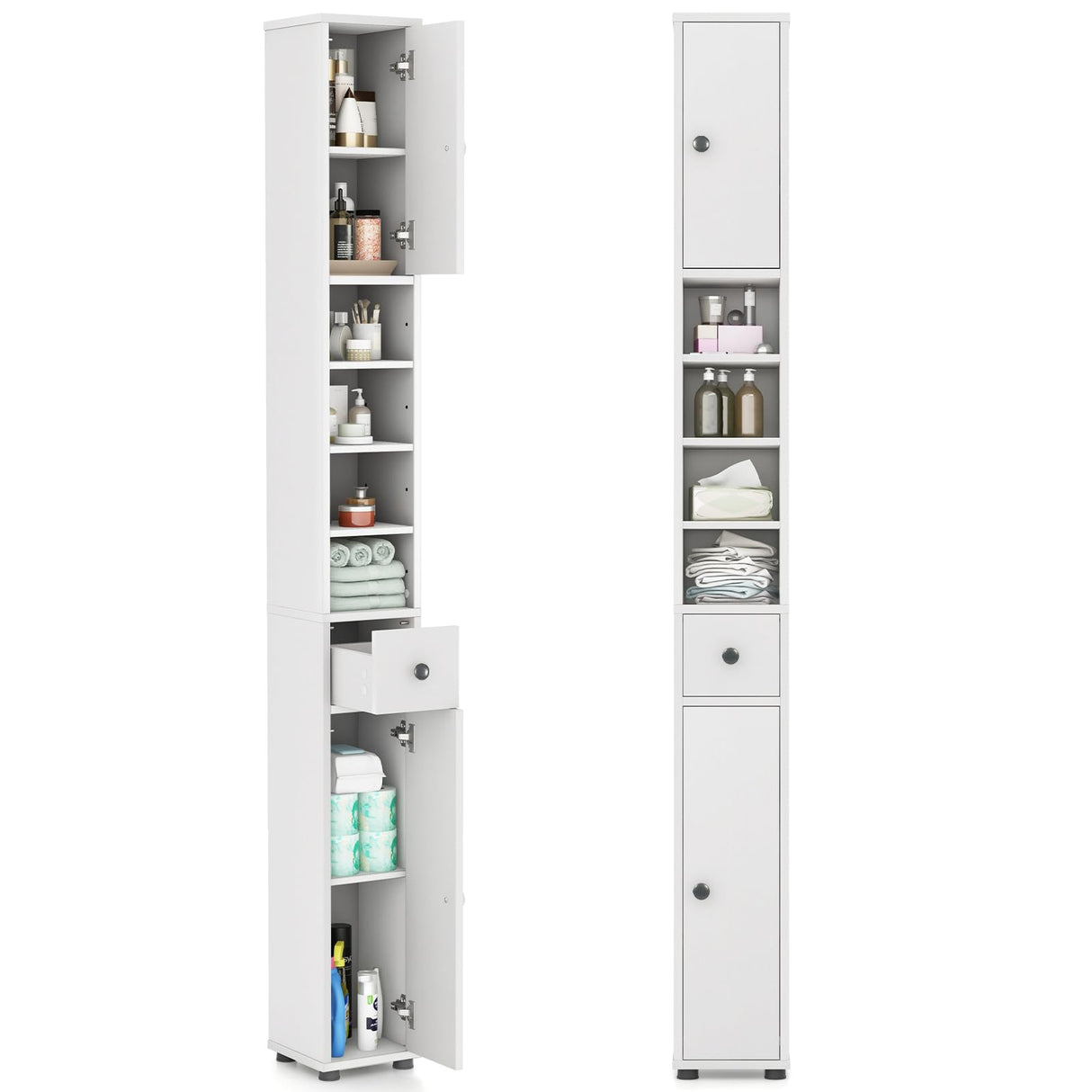 Tangkula 71" Tall Slim Bathroom Storage Cabinet with Adjustable Shelves and Drawer, Perfect for Small Spaces Tangkula