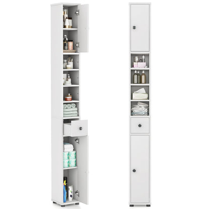 Tangkula 71" Tall Slim Bathroom Storage Cabinet with Adjustable Shelves and Drawer, Perfect for Small Spaces - WoodArtSupply