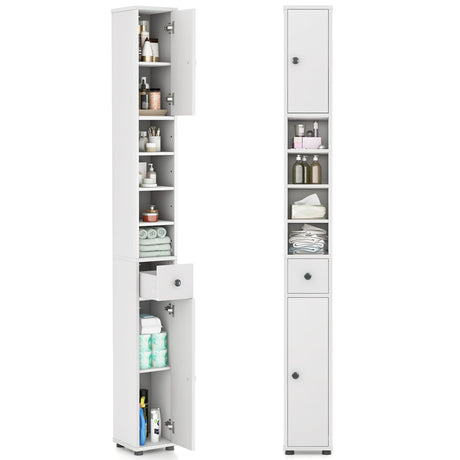 Tangkula 71" Tall Slim Bathroom Storage Cabinet with Adjustable Shelves and Drawer, Perfect for Small Spaces Tangkula